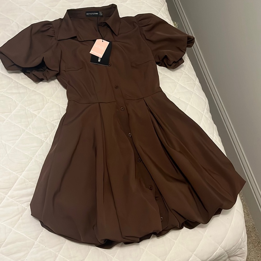PRETTYLITTLETHING chocolate puffball dress